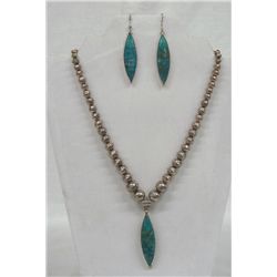 Navajo Pawn Necklace & Earrings, Chrysocolla