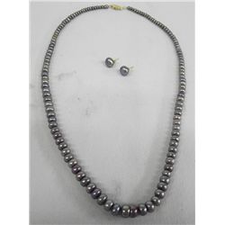 Freshwater Peacock Pearl Necklace & Earrings