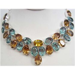5356 - SILVER BLUE TOPAZ & CITRINE NECKLACE
