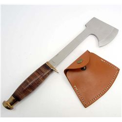 6136 - WILD BOAR BELT HATCHET / AXE W/ STACKED LEATHER HANDLE