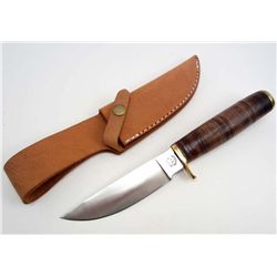 6137 - WILD BOAR MEDIUM HUNTING KNIFE W/ STACKED LEATHER HANDLE & SHEATH