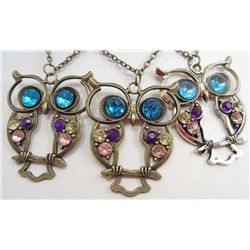 5577 - DEALERS LOT OF 3 MULTICOLOR OWL NECKLACES