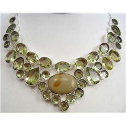 5357 - SILVER GREEN AMETHYST & AGATE NECKLACE