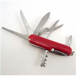 6093 - FROST 17 FUNCTION MILITARY KNIFE W/ TRANSLUCENT RED COMPOSITION HANDLE