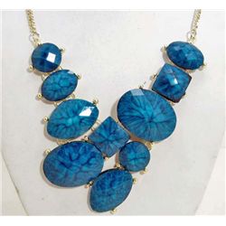5165 - AMAZING BLUE RESIN GEMS BIB STYLE NECKLACE