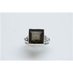 NATURAL 26.00 CTW SMOKY TOPAZ SQUARE CUT RING .925 STER