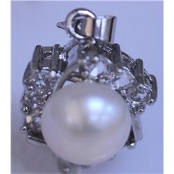 WHITE PEARL AND CZ PENDANT