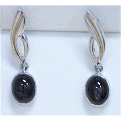 28.80 CTW BLACK STAR DANGLING EARRING .925 STERLING SIL