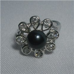 WHITE PEARL FLOWER CZ RING;