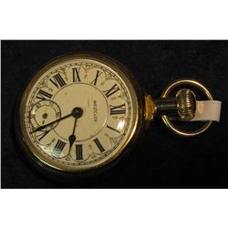 29. Westclox Pocket Watch. Nice looking watch with engraved Steam Train Engine on reverse. No jewels