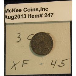 247. 1862 U.S. Three Cent Silver. EF 45.
