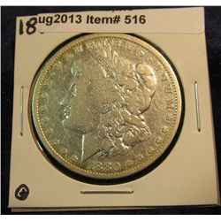 516. 1880 Philadelphia Mint U.S. Morgan Silver Dollar. VG-8.