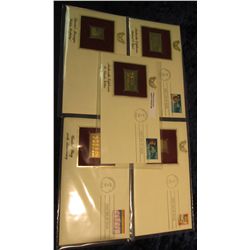 656. (5) First Day Commemorative Stamped Covers with 22K Gold U.S. Stamp Replicas 1987-88. Minted by