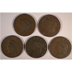 5 DIFFERENT DATED LARGE CENTS (1826,1828,1831,1832,1834) AG-GOOD
