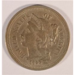 1866 THREE CENT NICKEL AU 58