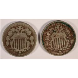 1866 FINE & 1872 VG SHIELD NICKEL