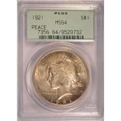 1921 PEACE DOLLAR PCGS MS64 OGH