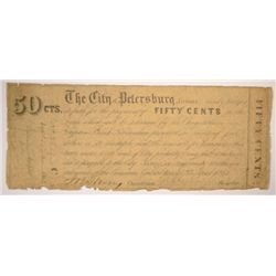 1861 FIFTY CENT CITY OF PETERSBURG, VA NOTE