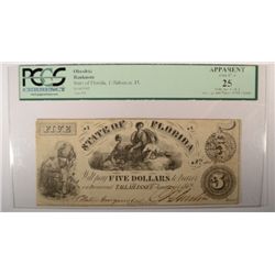 1862 $5 STATE OF FLORIDA NOTE PCGS 25