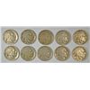 10 DIFFERENT BUFFALO NICKELS (18,18-D,19,19-D,19-S,20,20-S,21,23,23-S) AG-FINE