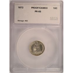 1872 SEATED DIME PROOF CAMEO GEM!