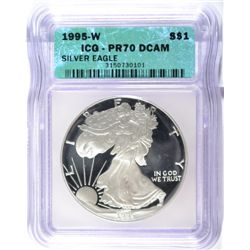 1995-W PROOF AMERICAN SILVER EAGLE ICG PR-70 DCAM