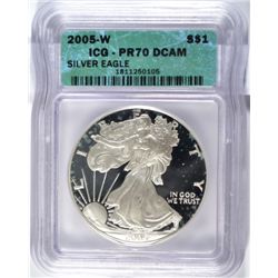 2005-W PROOF SILVER EAGLE ICG PR-70 DCAM