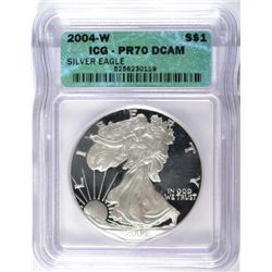 2004-W PROOF SILVER EAGLE ICG PR-70 DCAM