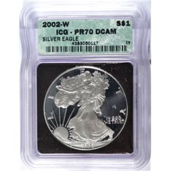 2002-W PROOF SILVER EAGLE ICG PR-70 DCAM