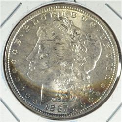 1887 MORGAN DOLLAR CH BU CRESCENT SHAPED RAINBOW TONE