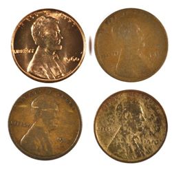 4 DIFFERENT LINCOLN CENTS (10-S,11-D,12-S,60 SD) GOOD-UNC