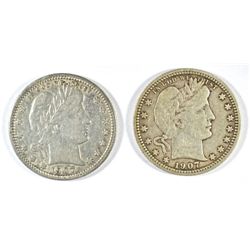1907 VF-35 & 1907-D VF-35 BARBER QUARTERS