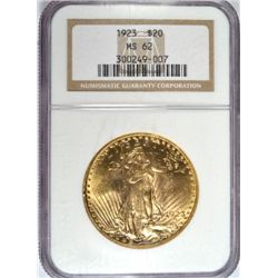 1923 $20 GOLD ST. GAUDENS NGC MS62