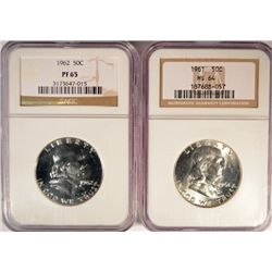 1961 NGC MS64 & 1962 NGC PF-65 FRANKLIN HALF DOLLARS