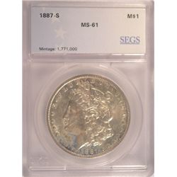 1887-S MORGAN DOLLAR SEGS MS61