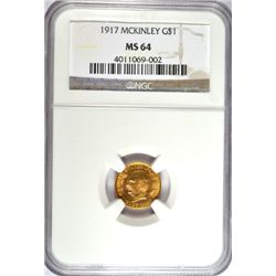 1917 MCKINLEY GOLD DOLLAR NGC MS64, CHERRY, LOOKS MS65+