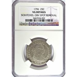 1796 QUARTER NGC VG SMALL SCRATCH OBV SUPER RARE