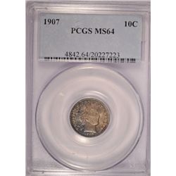 1907 BARBER DIME PCGS MS64