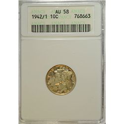 1942/1 MERCURY DIME ANACS AU58