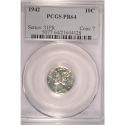 1942 MERCURY DIME PCGS PROOF-64