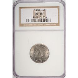 1908 V NICKEL NGC MS 66 SUPERB!  GREAT LUSTER