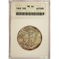 1945 WALKING LIBERTY HALF DOLLAR ANACS MS64
