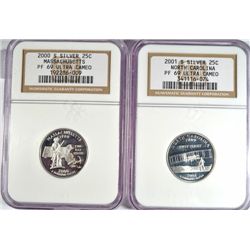 2000-S SILVER STATE HOOD (MASSACHUSETTS) QUARTER NGC PF-69 UC & 2001-S STATE