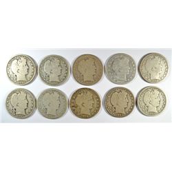 10 BARBER HALF DOLLARS (98,98-O,98-S,99-O,99-S,00,01,01-O, 01-S,02) AG-GOOD
