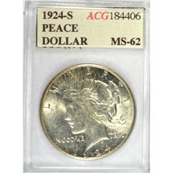 1924-S PEACE DOLLAR ACG MS62