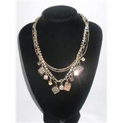 250CTW MULTI-CHAINED CUBES CZ BRASS NECKLACE;18INCH