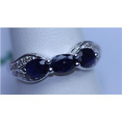 15.95 CTW SAPPHIRE AND DIAMOND RING .925 STERLING SILVE