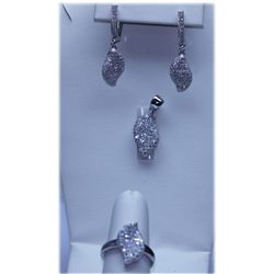 58.60 CTW CTW MICRO PAVE CZ EARRING, RING,PENDANT SET .