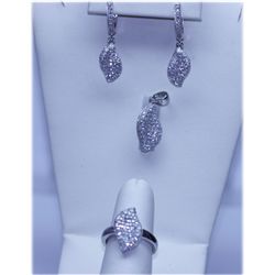 68.40 CTW MICRO PAVE CZ EARRING, RING,PENDANT SET .925