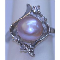 PEACH PEARL AND CZ RING